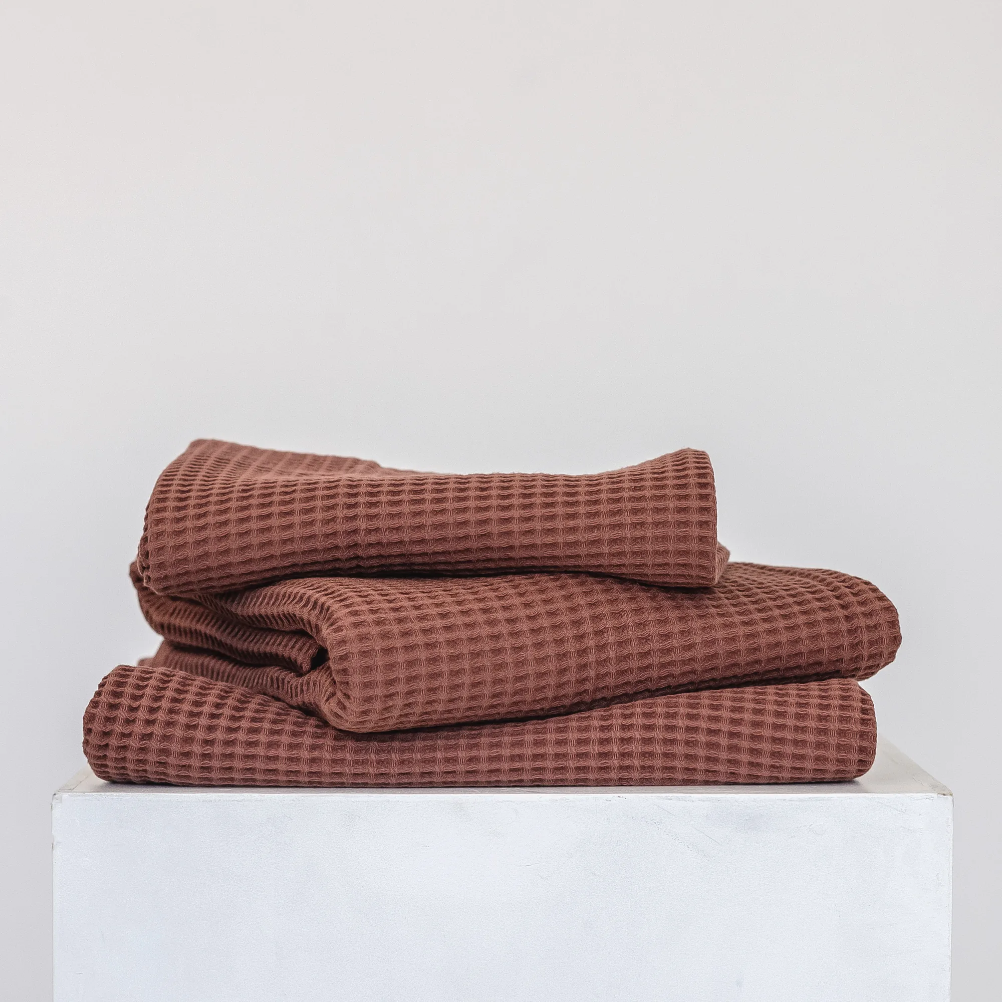 Bedroommood_organic cotton waffle towels_terracotta