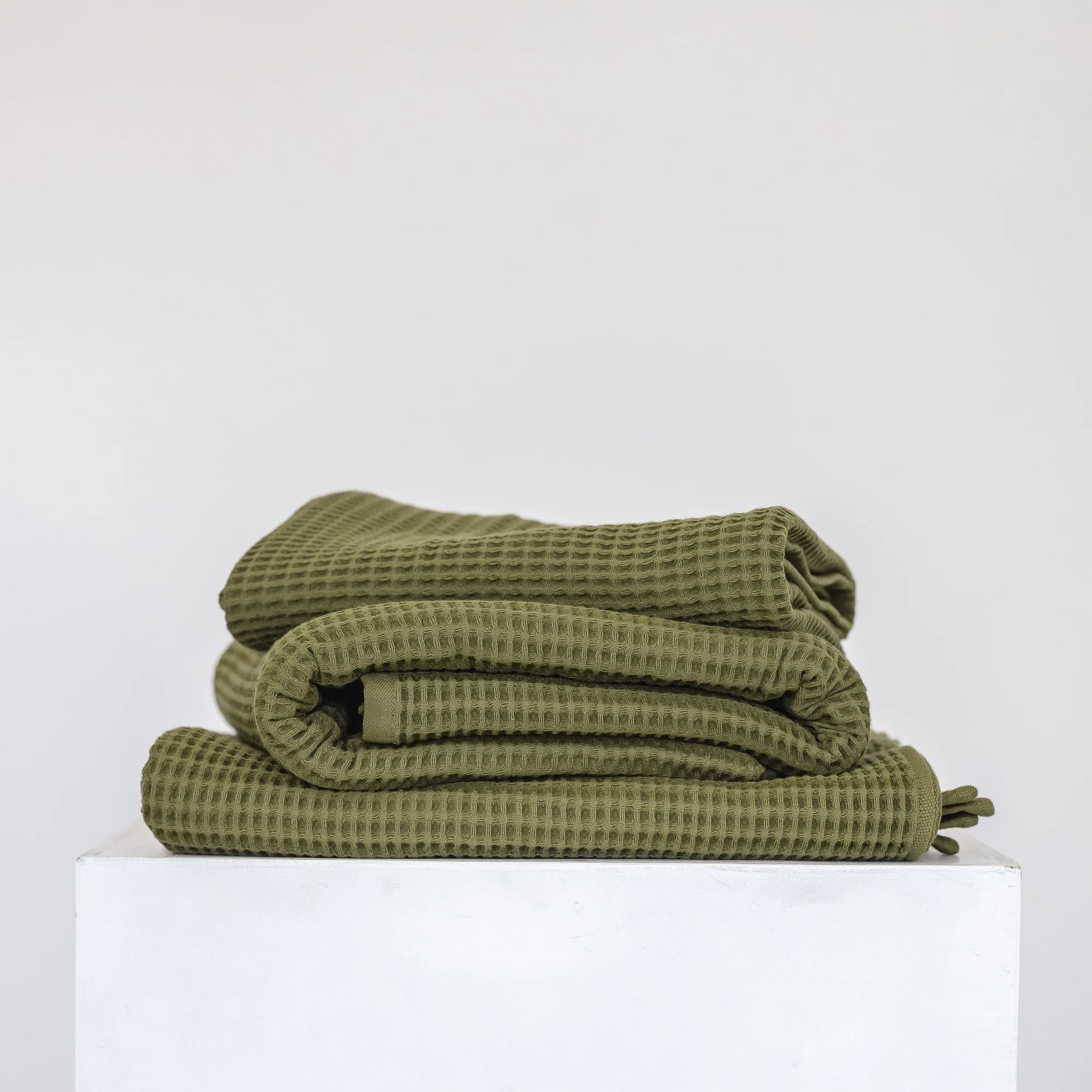 Bedroommood_organic cotton waffle towels_olive